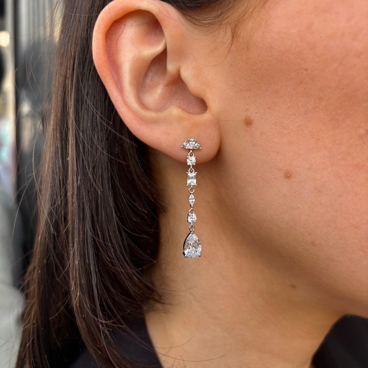 Silver Pear CZ Drop Earrings