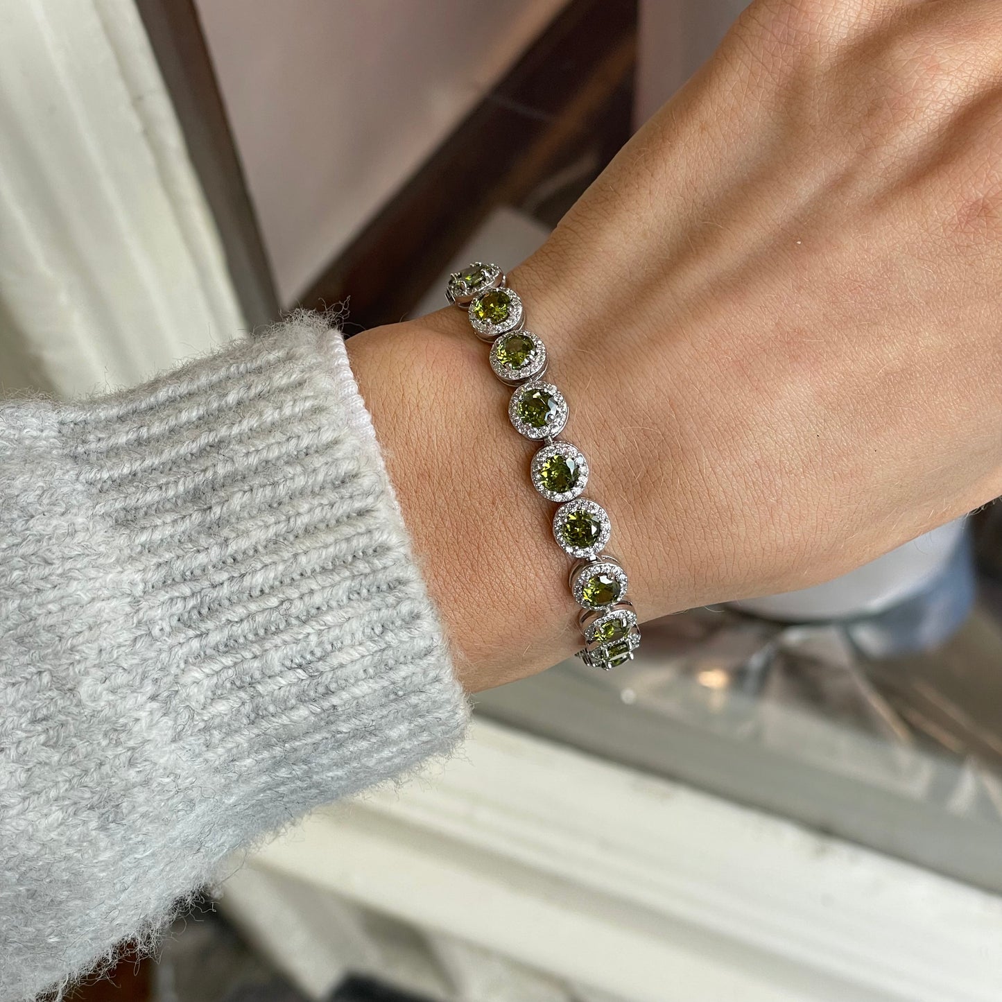 Silver CZ Garland Bracelet | Olive Green - John Ross Jewellers