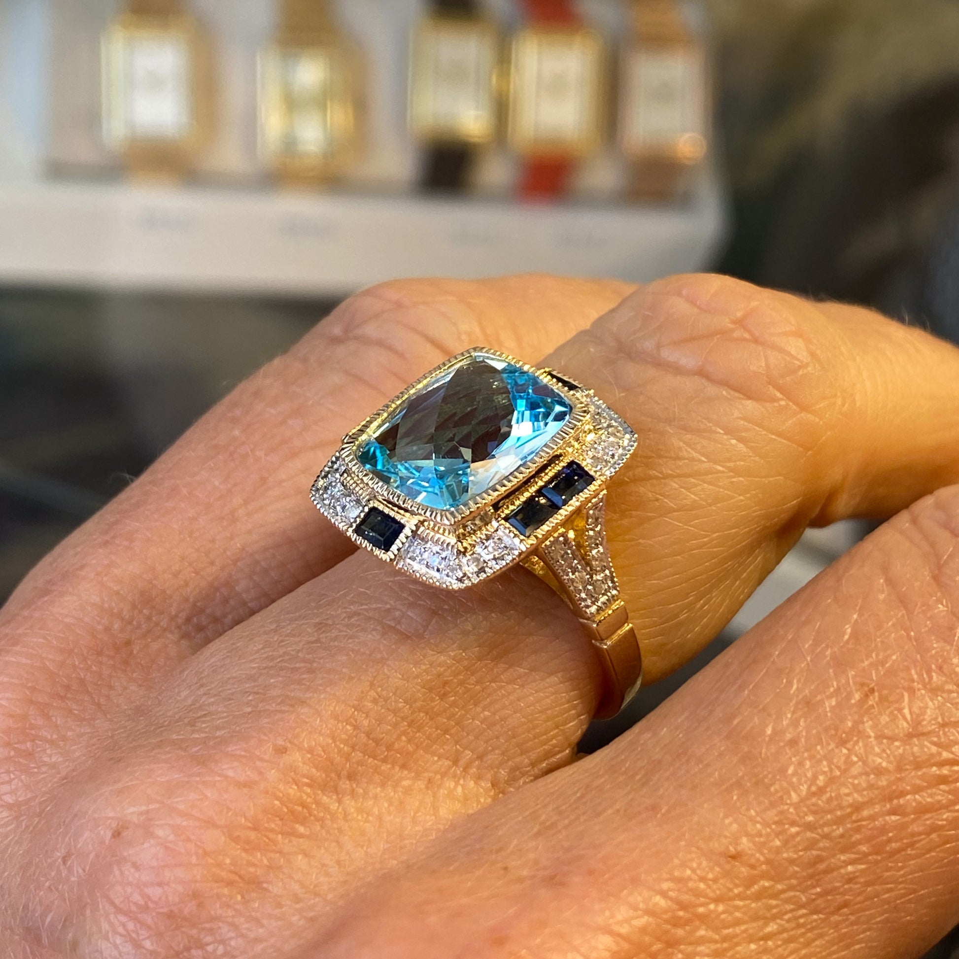 9ct Gold Blue Topaz, Sapphire & Diamond Ring - John Ross Jewellers