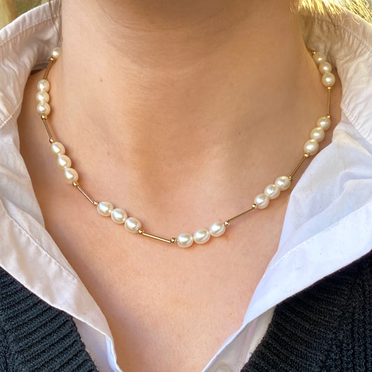 9ct Gold Triple Freshwater Pearl & Bar Necklace | 18” - John Ross Jewellers