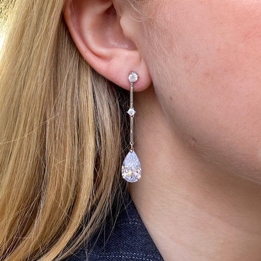 Silver Brielle Long CZ Drop Earrings - John Ross Jewellers