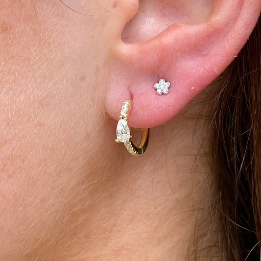 9ct Gold CZ Pear Huggie Hoop Earrings