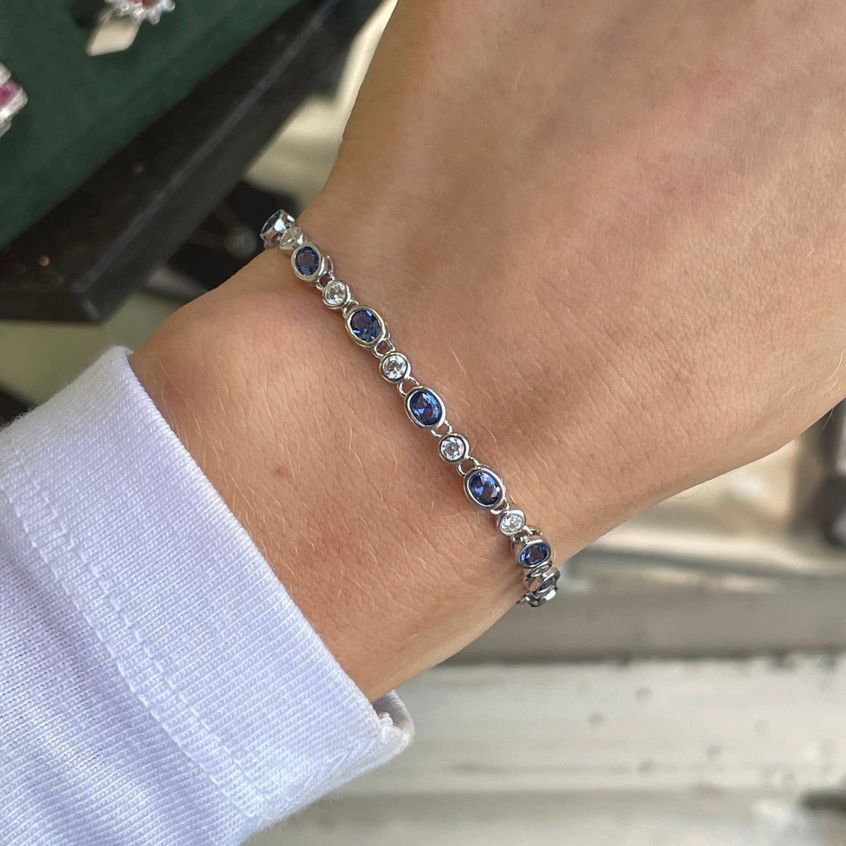 Silver CZ Ovals Line Bracelet | Tanzanite Indigo
