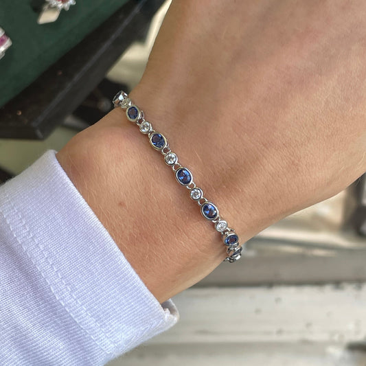 Silver CZ Ovals Line Bracelet | Tanzanite Indigo