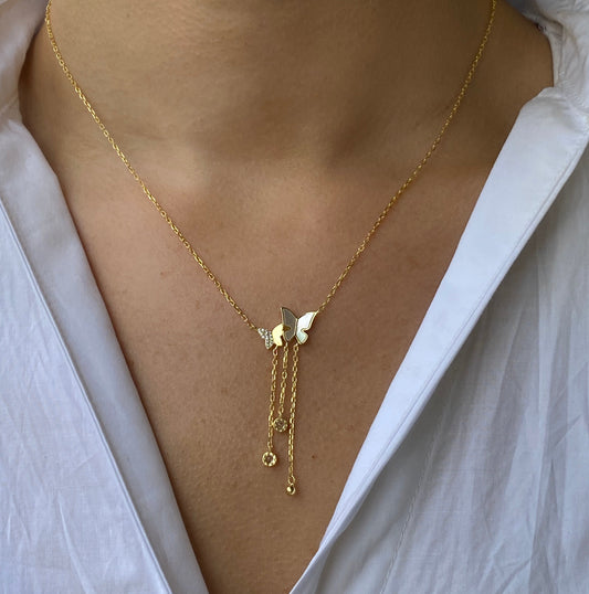 Sunshine CZ Butterfly Lariat Necklace