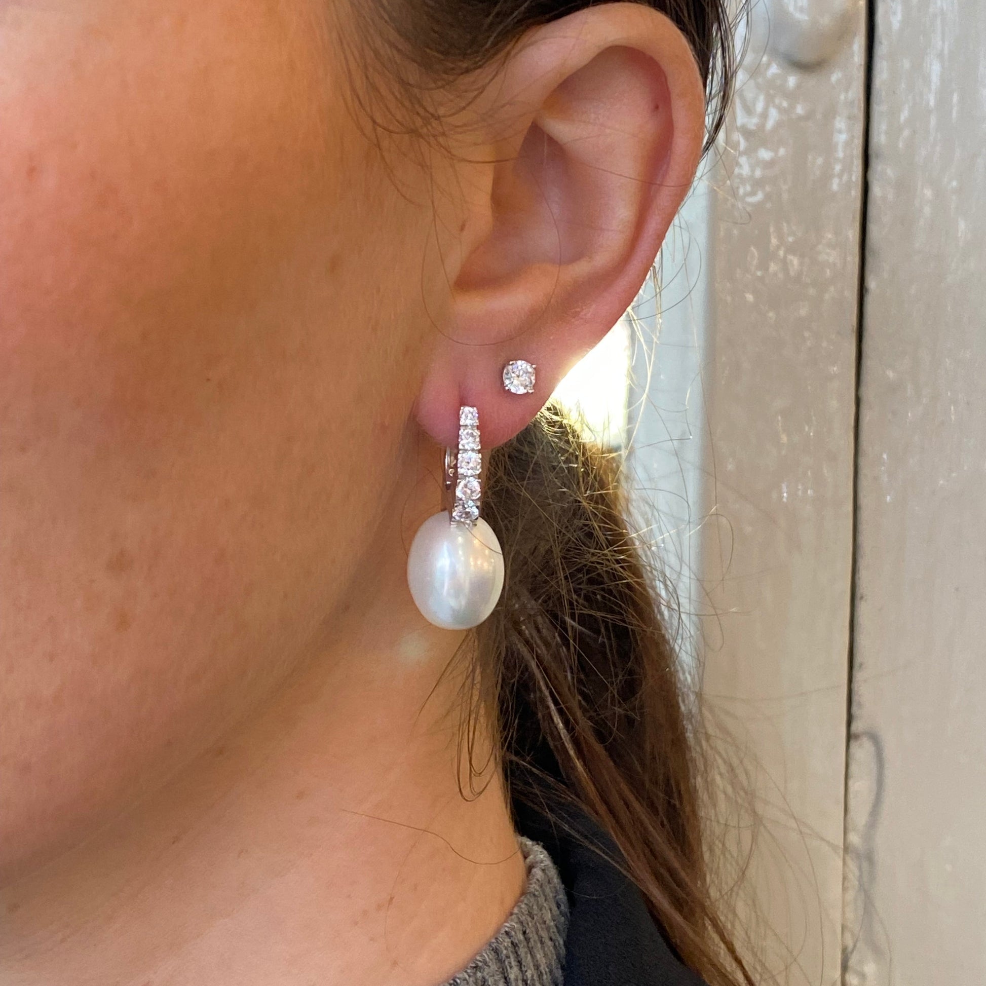 Silver 12x15mm Shell Pearl & CZ Drop Earrings - John Ross Jewellers