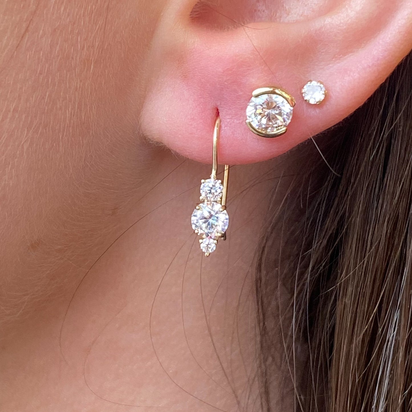 9ct Gold CZ Trilogy Hook Drop Earrings