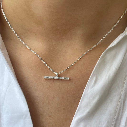 Silver Textured T-Bar Necklace