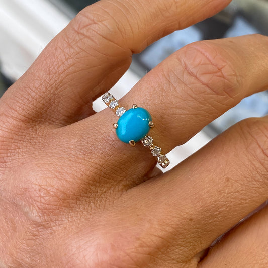 9ct Yellow Gold Turquoise & Diamond Ring