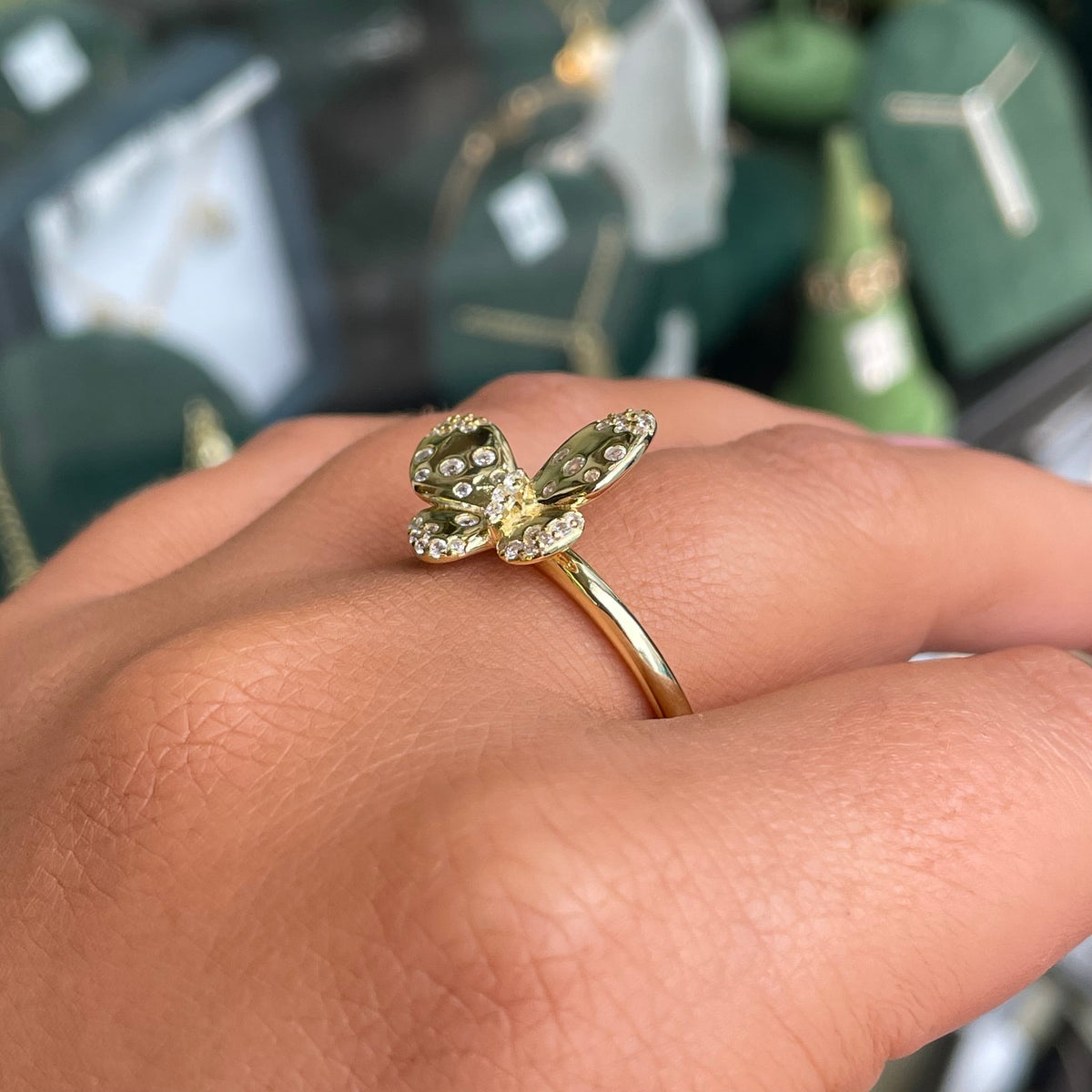 Sunshine CZ Speckled Butterfly Ring
