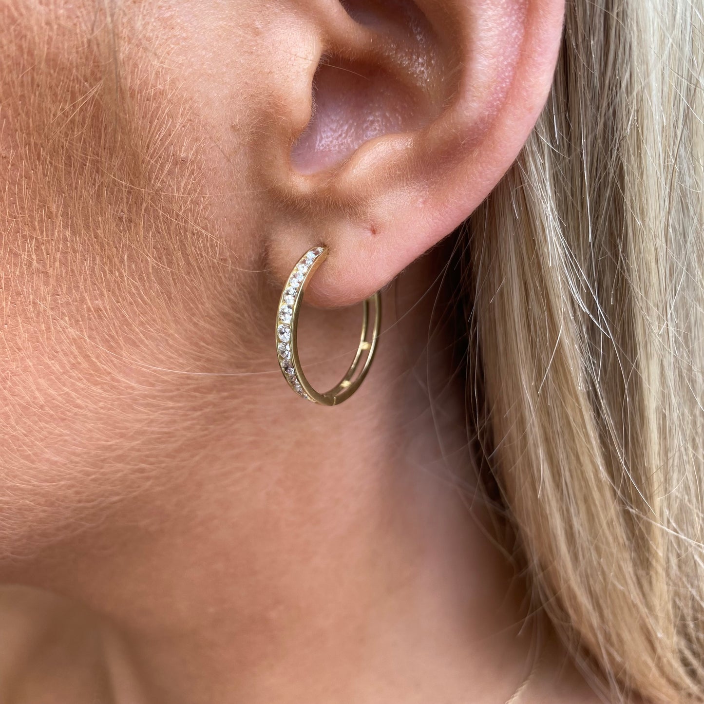 9ct Gold CZ Hoop Earrings | 22mm
