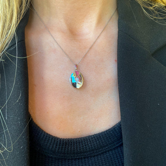 9ct White Gold Oval Diamond Set Locket & Chain - John Ross Jewellers