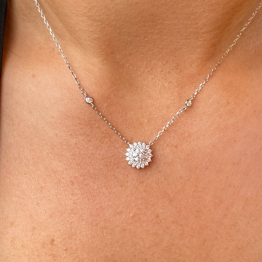 Silver CZ double halo necklace from Comero with 40+2cm chain, featuring sparkling cubic zirconia accents.