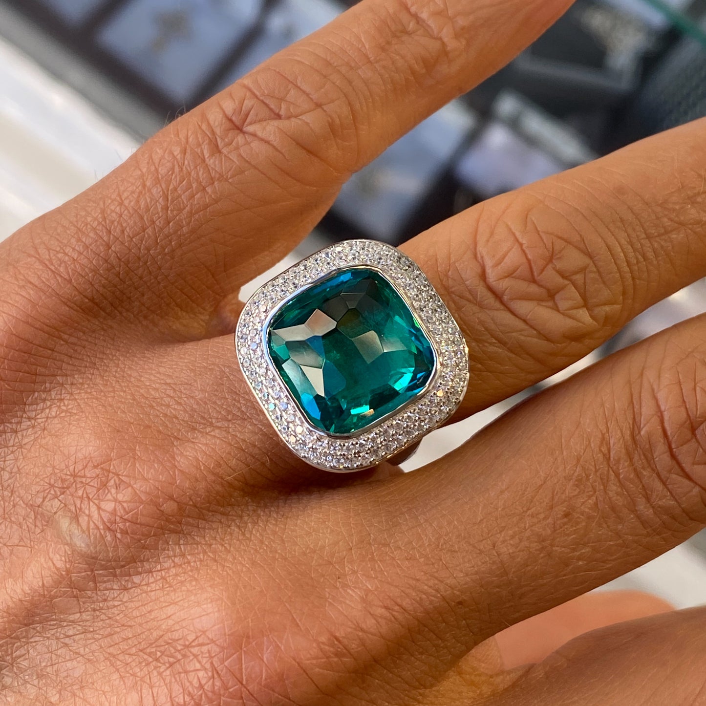 Silver Paraiba Statement Ring