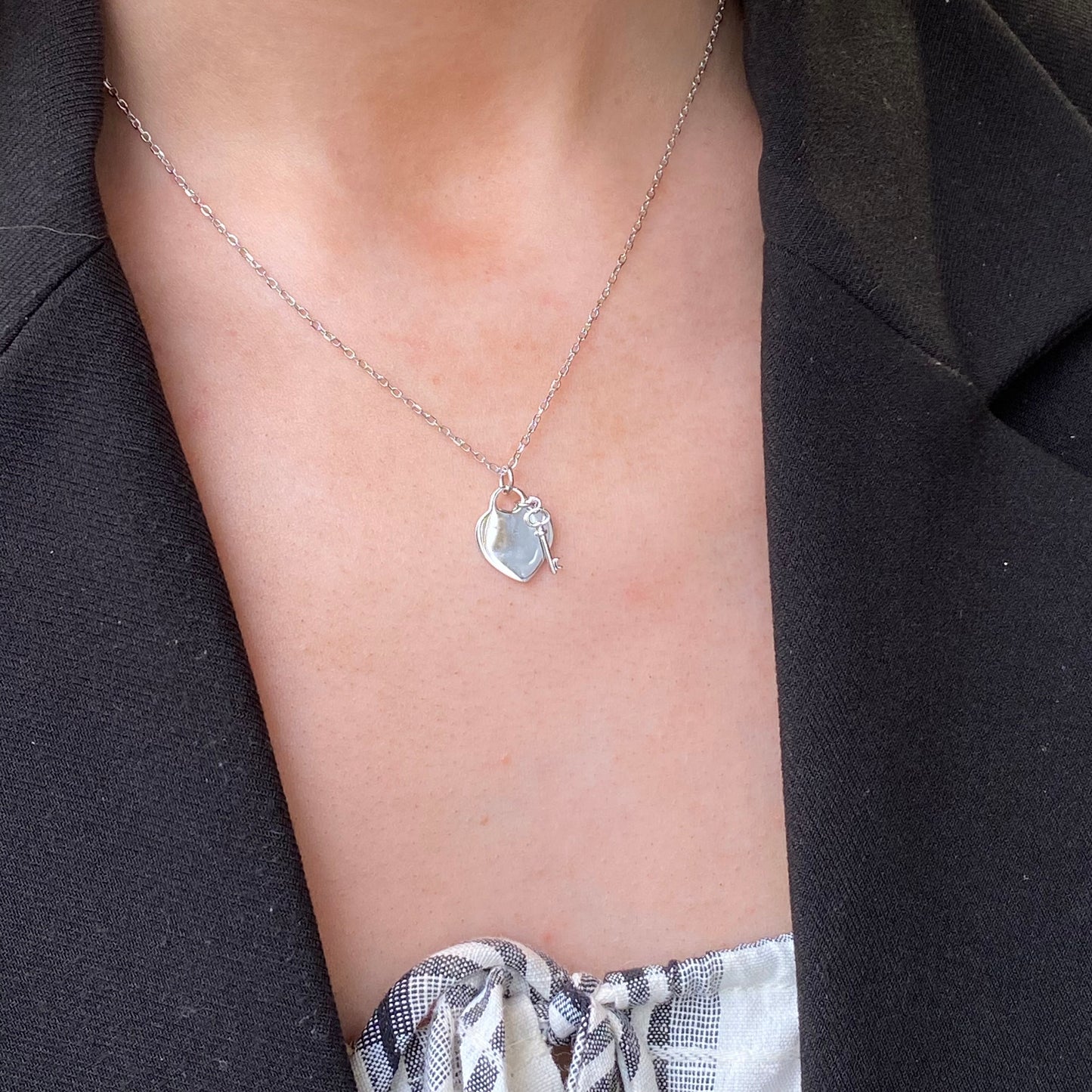 Silver Heart & Key Disc Necklace - John Ross Jewellers