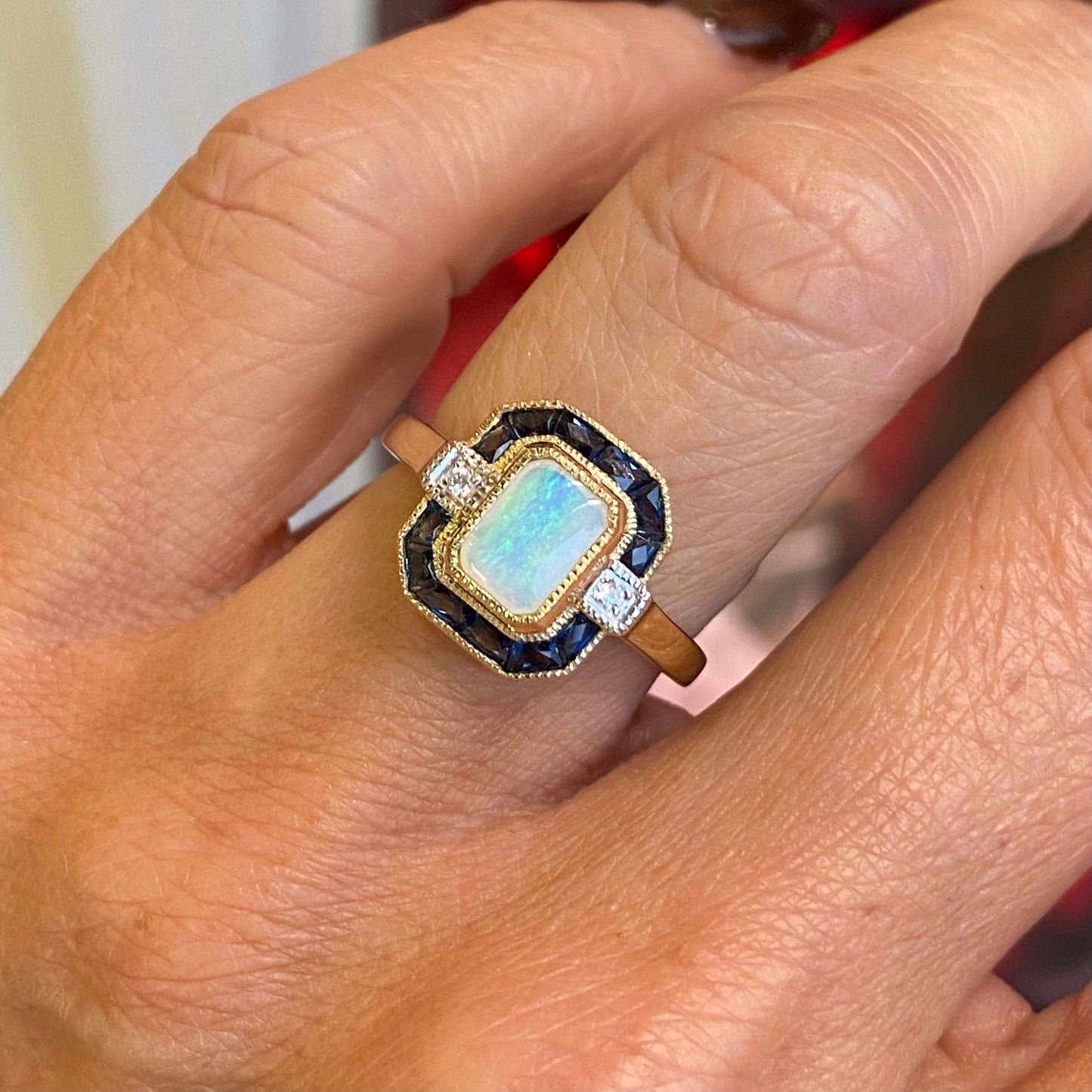 9ct Gold Opal, Sapphire & Diamond Ring - John Ross Jewellers