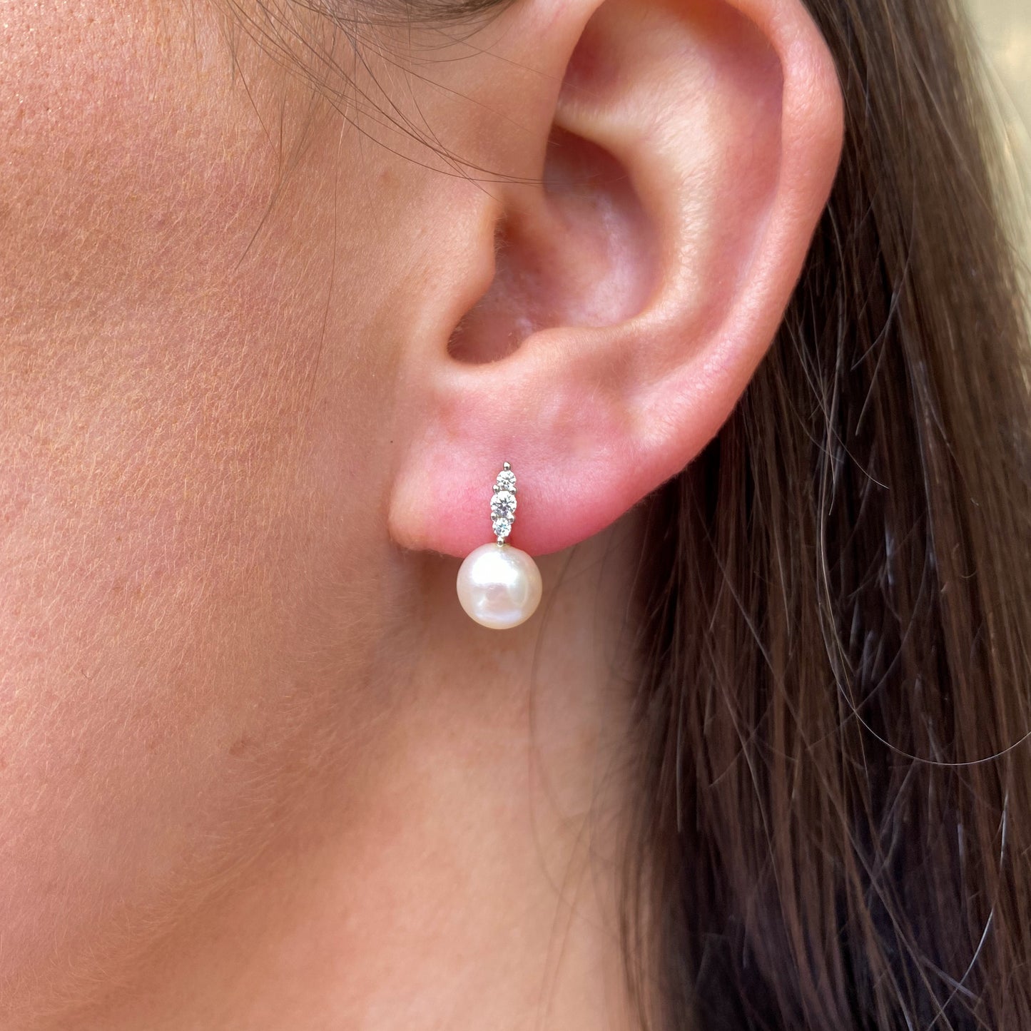 9ct White Gold Pearl & CZ Drop Earrings - John Ross Jewellers