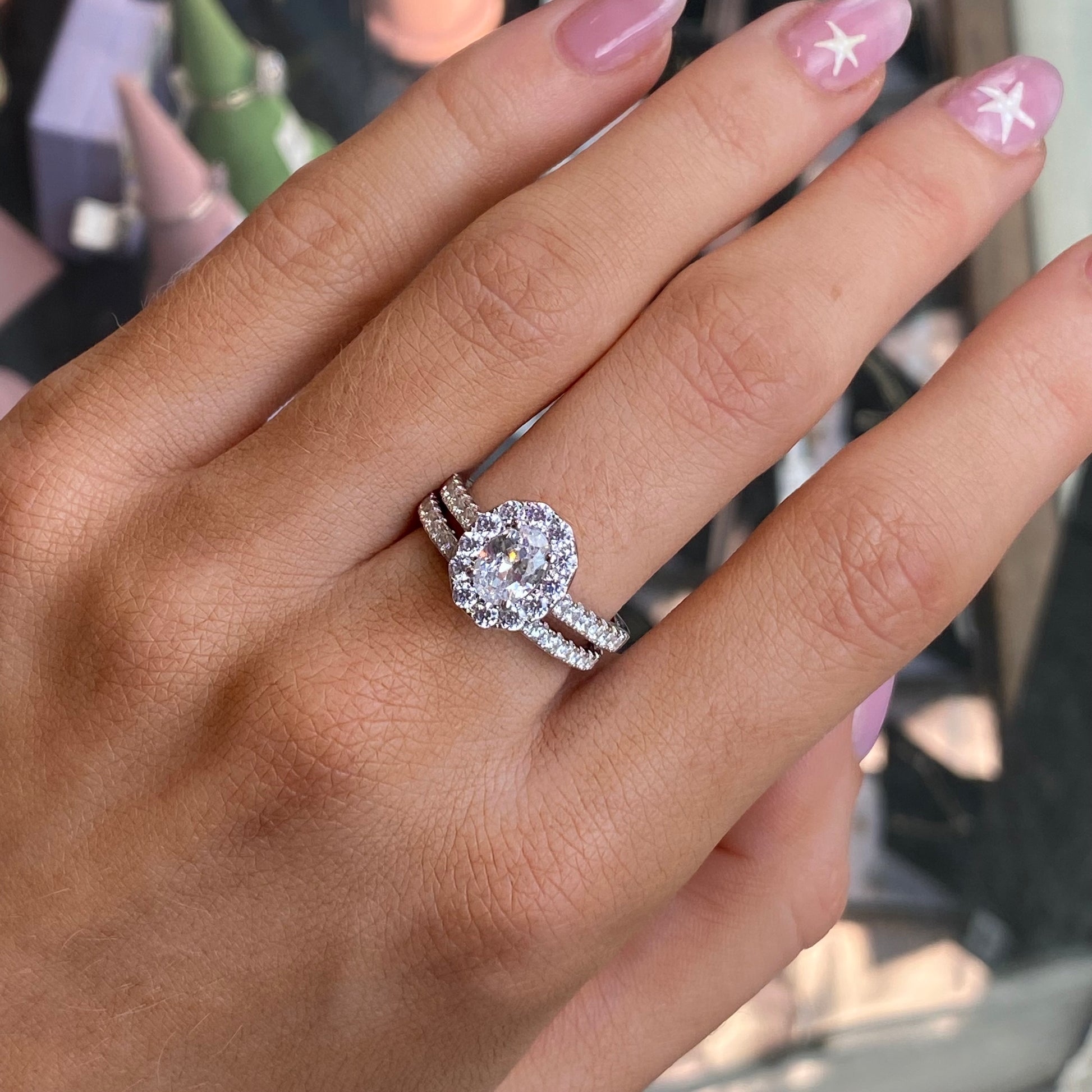 Silver Oval CZ Bridal Rings Set - John Ross Jewellers