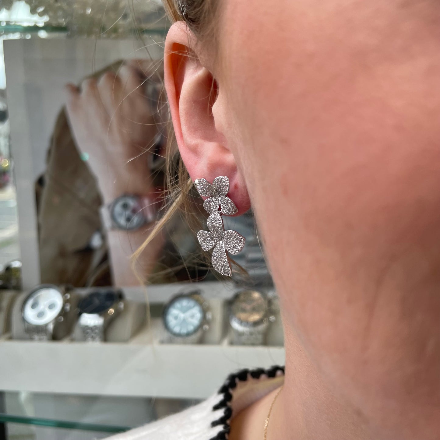 Silver Floral CZ Stud Earrings - John Ross Jewellers