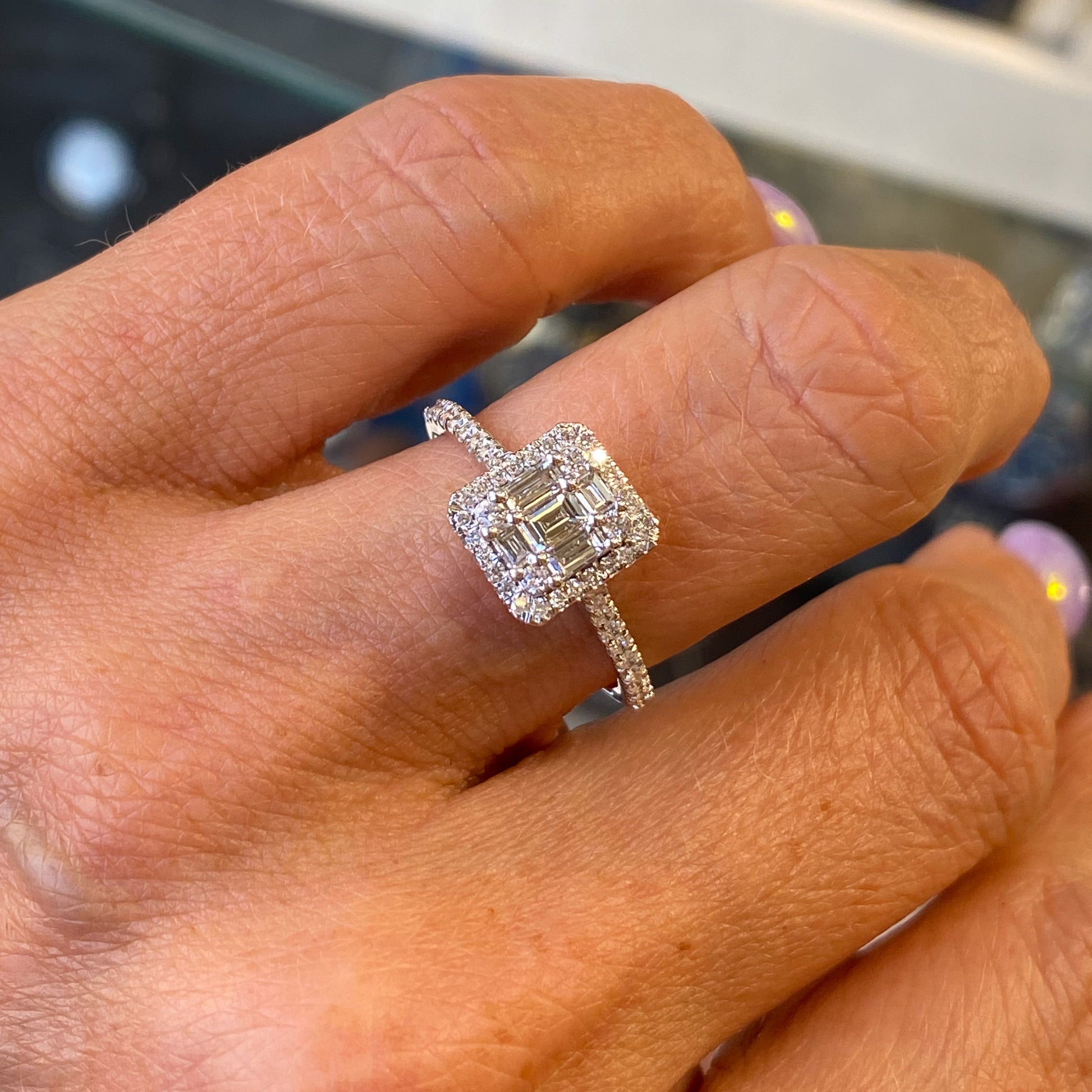 9ct White Gold Rectangular Cluster Diamond Ring | 0.71ct - John Ross Jewellers