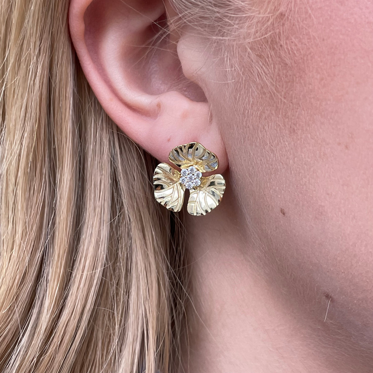 Sunshine CZ Trefoil Stud Earrings