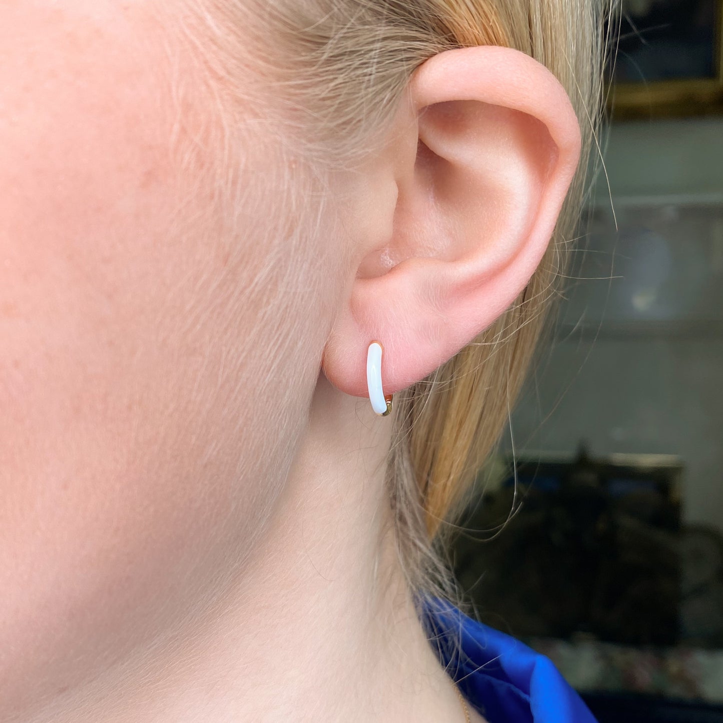 Sunshine White Enamel Huggie Hoop Earrings | 11mm - John Ross Jewellers