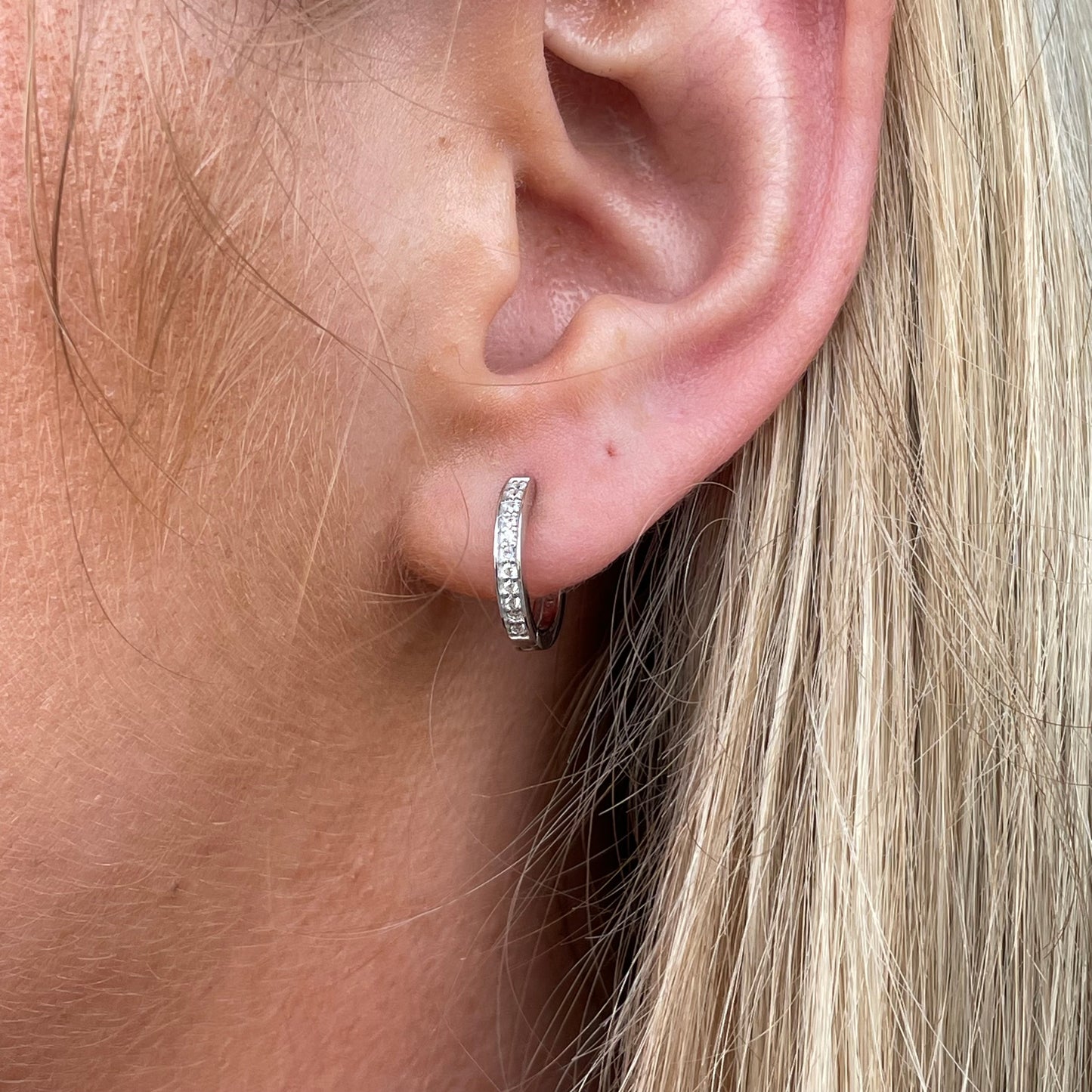 Silver CZ Huggie Hoop Earrings - 13mm