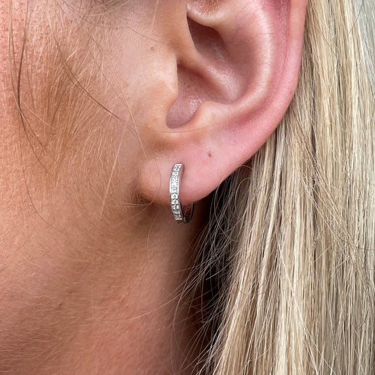 Silver CZ Huggie Hoop Earrings - 13mm