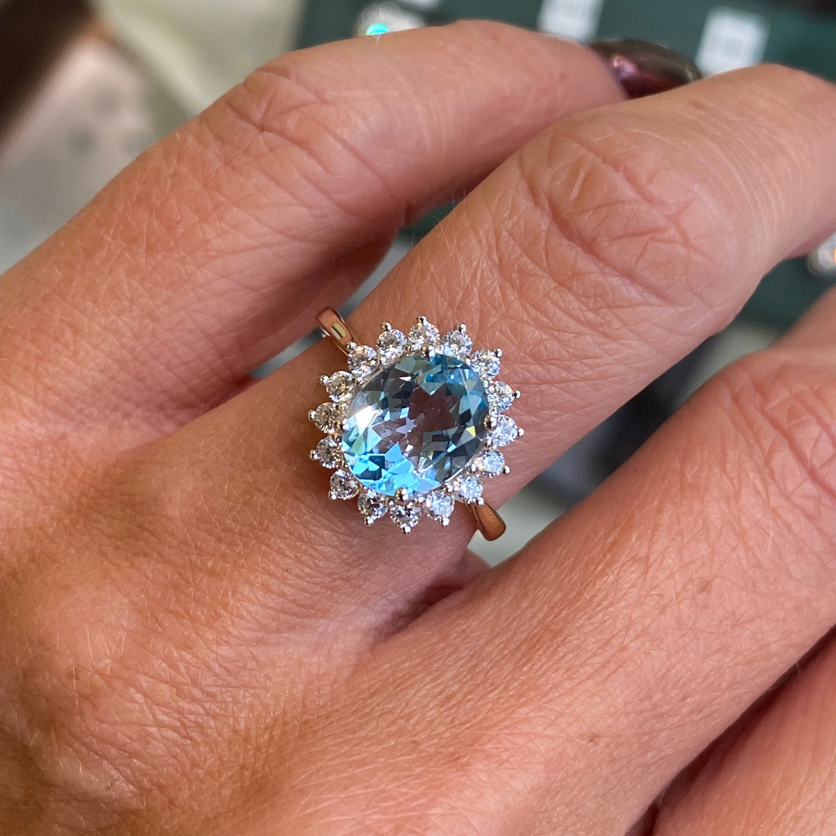 9ct Gold Cluster Ring - Sky Blue Topaz & CZ