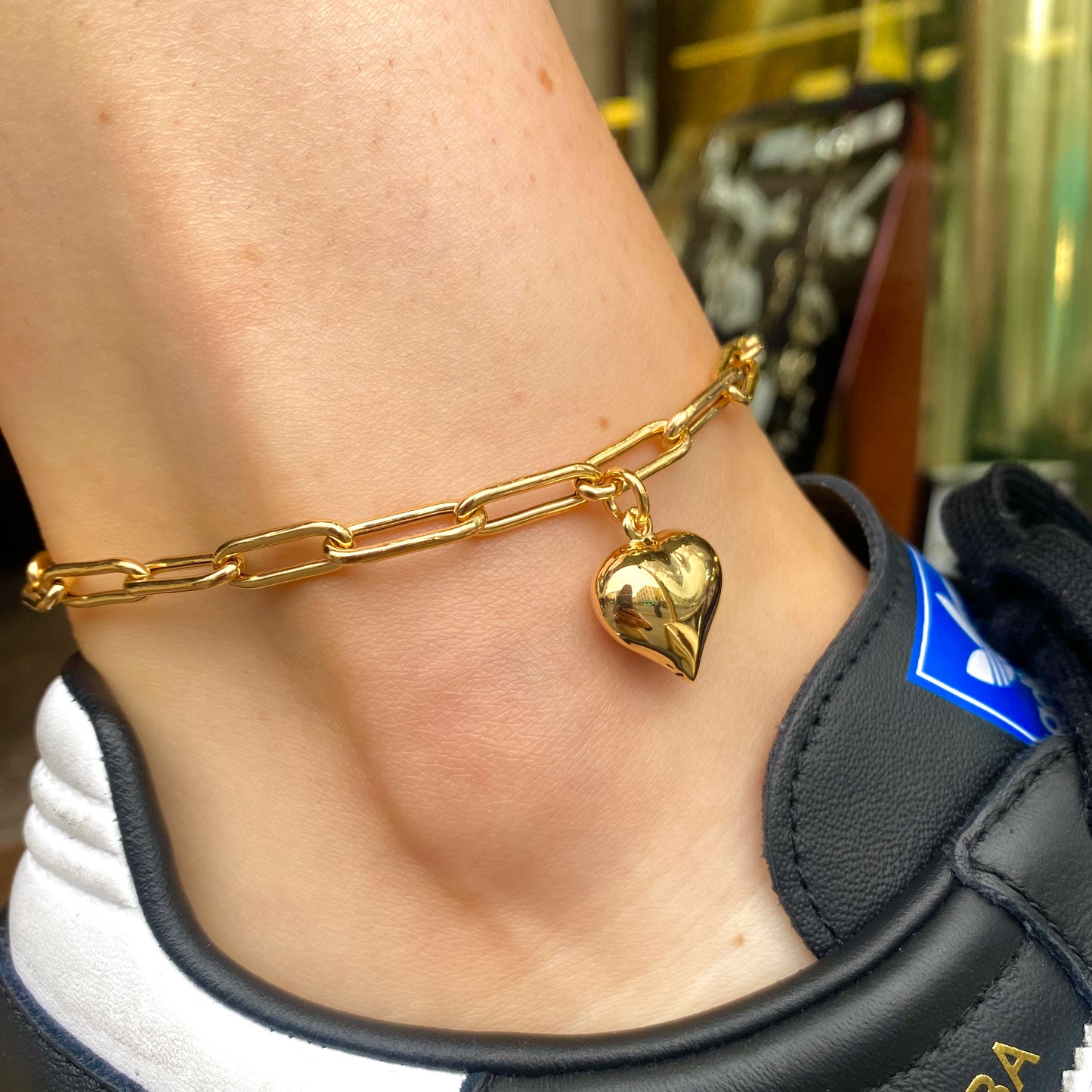 Sunshine Anklet - Chunky Paperlink with Heart - John Ross Jewellers