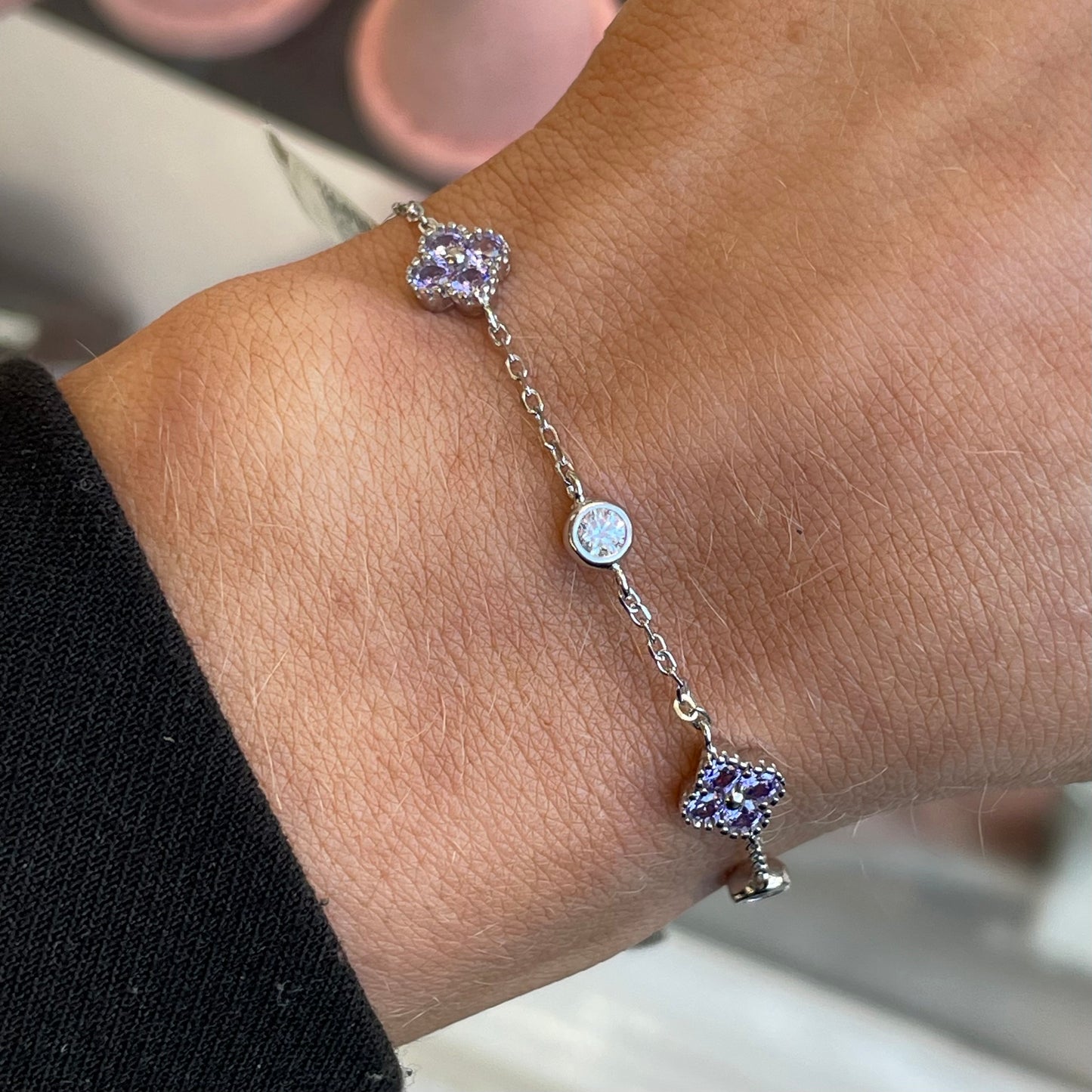 Silver CZ Quatrefoil Bracelet | Lavender