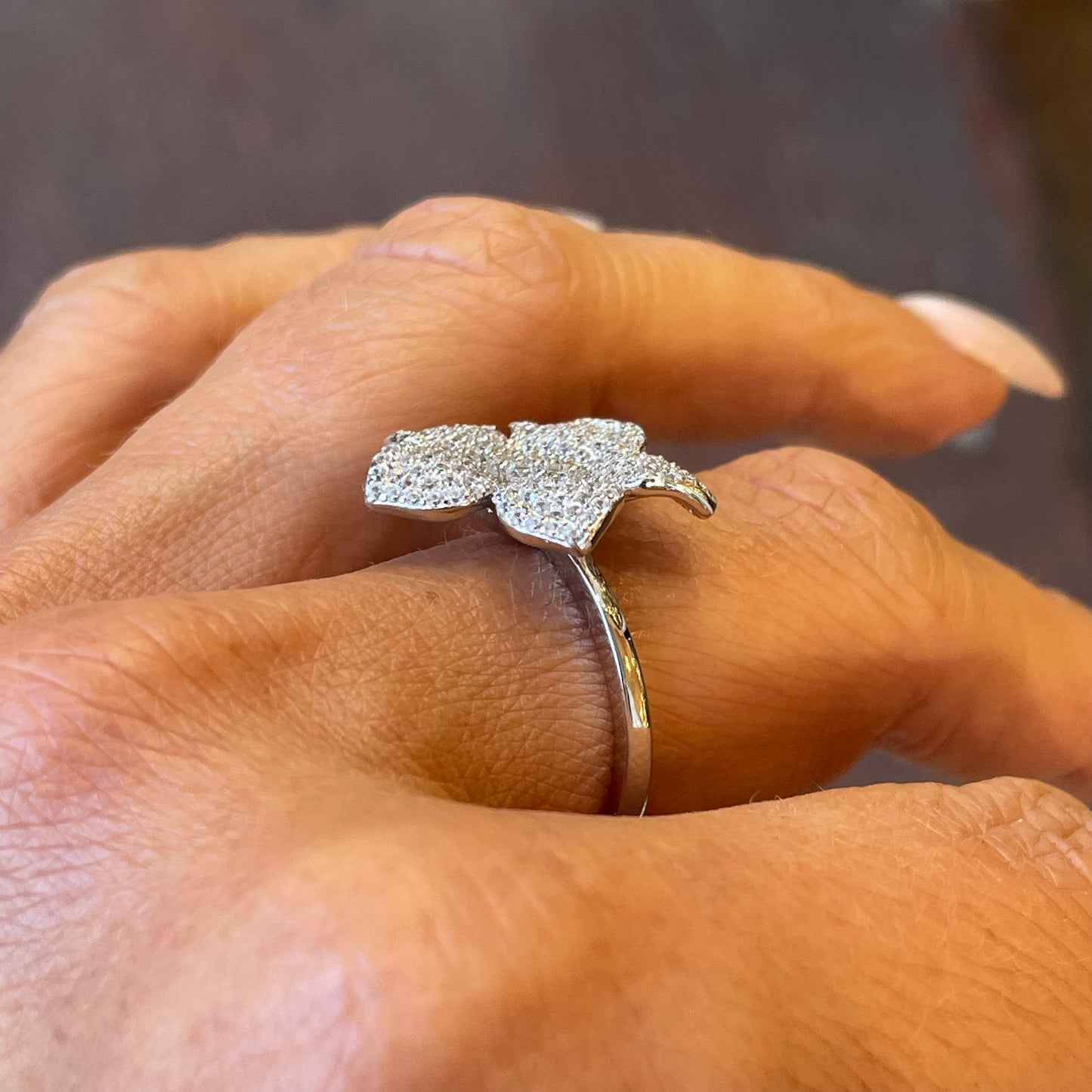 Silver CZ Flower Statement Ring