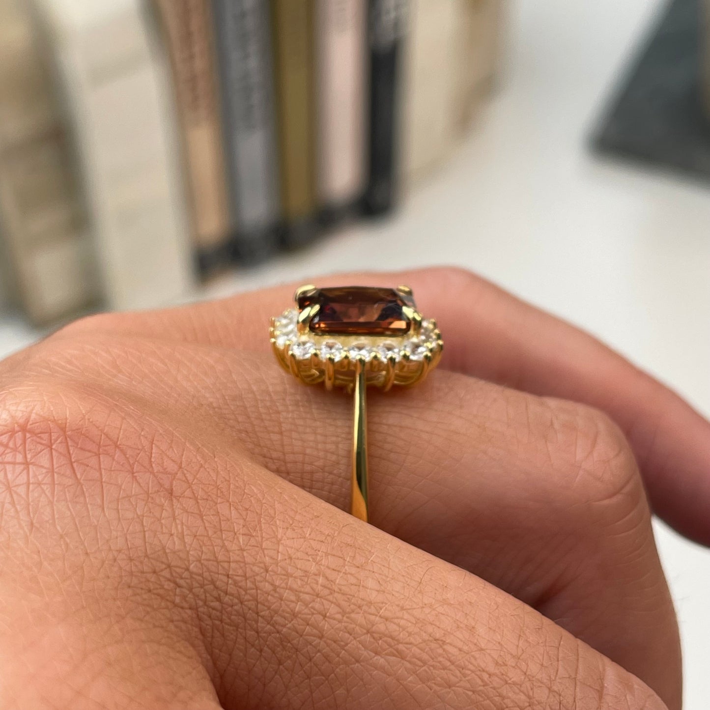 Sunshine Coffee CZ Emerald Cut Cluster Ring - John Ross Jewellers