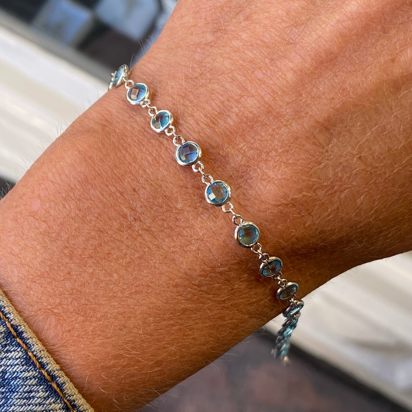 Silver Bezel Set Line Bracelet | Aqua