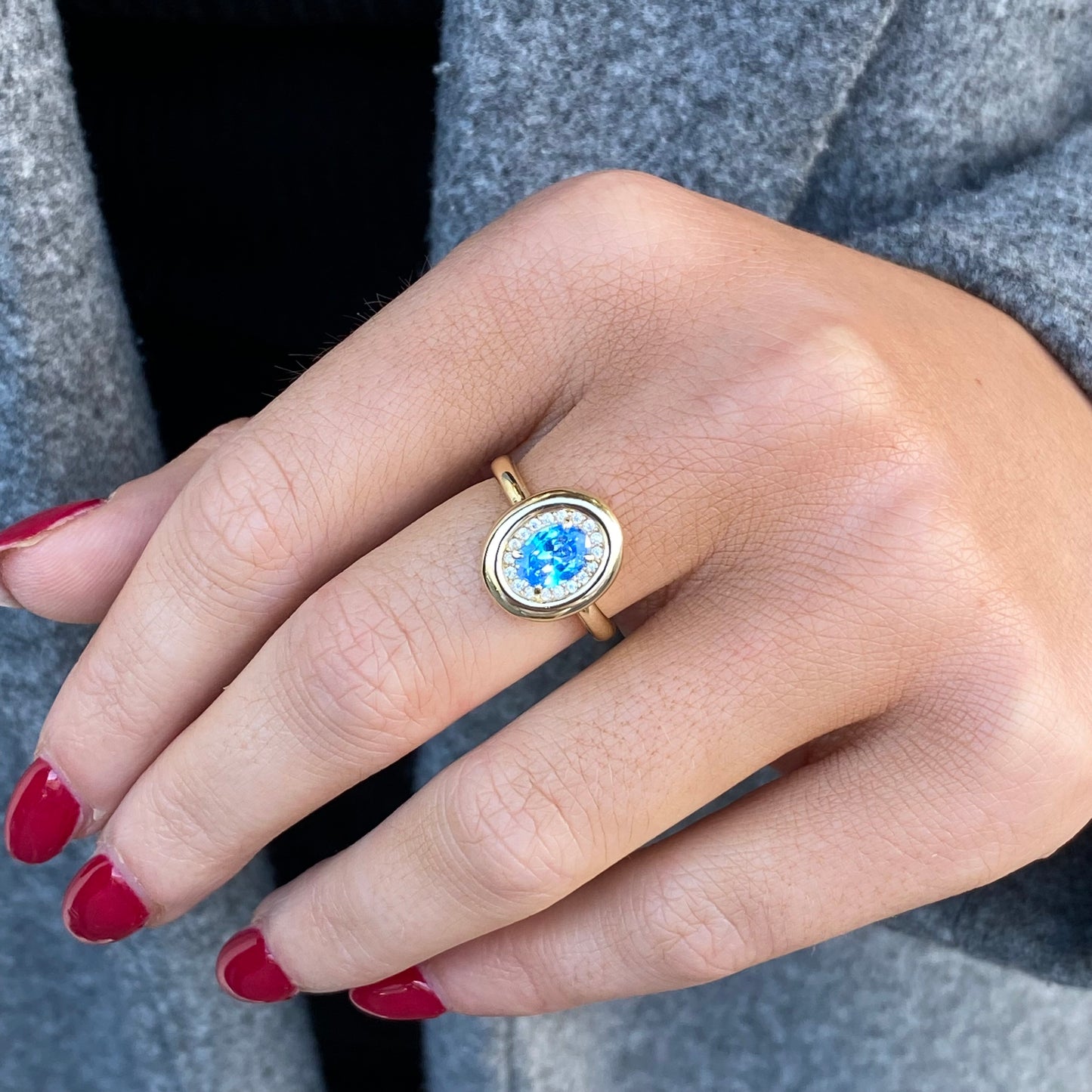 Sunshine Oval CZ Ring | Sky Blue