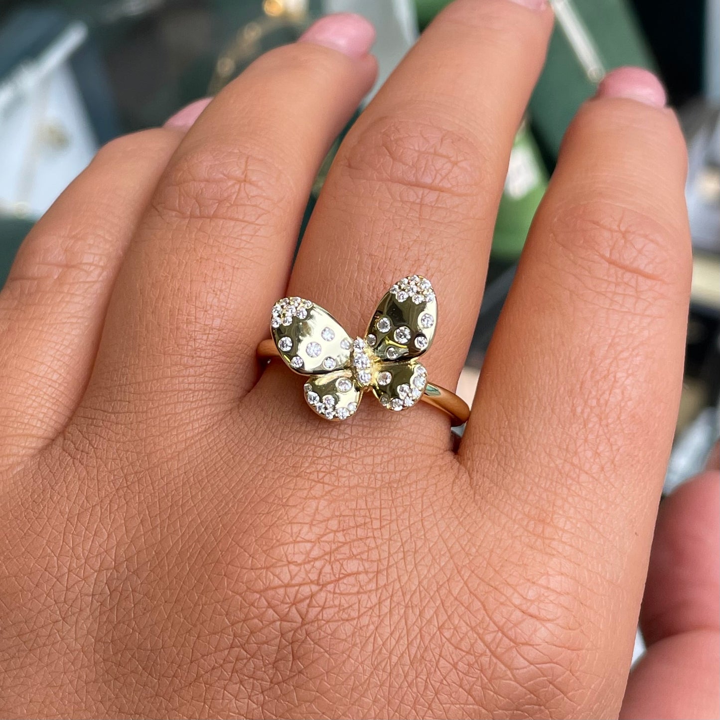 Sunshine CZ Speckled Butterfly Ring