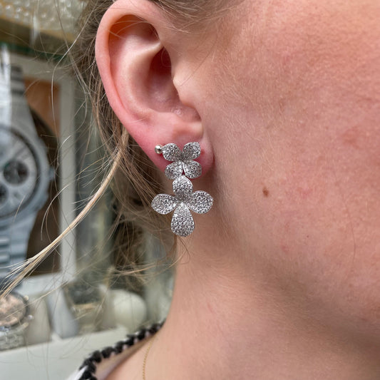 Silver Floral CZ Stud Earrings - John Ross Jewellers