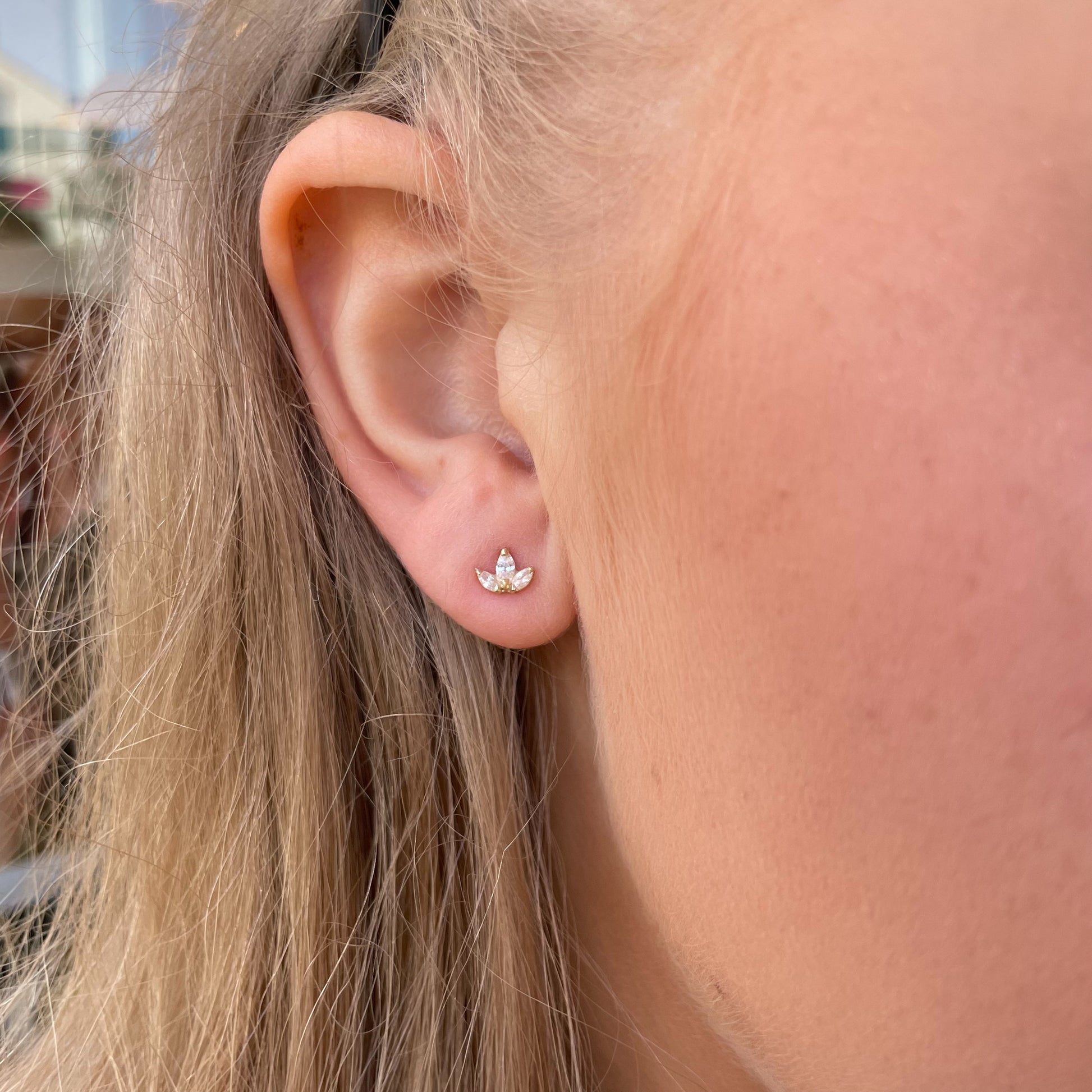 9ct Gold CZ Lotus Stud Earrings - John Ross Jewellers