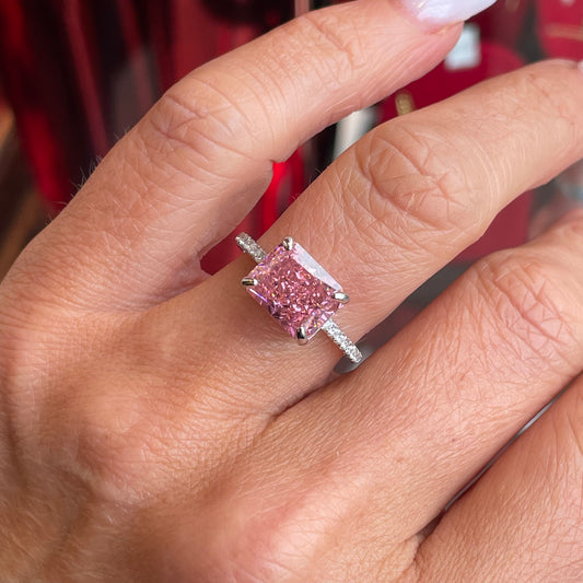 Silver Side to Side Solitaire Ring | Vivid Pink