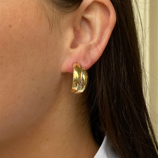 9ct Gold Two Tone Mega J Hoop Earrings