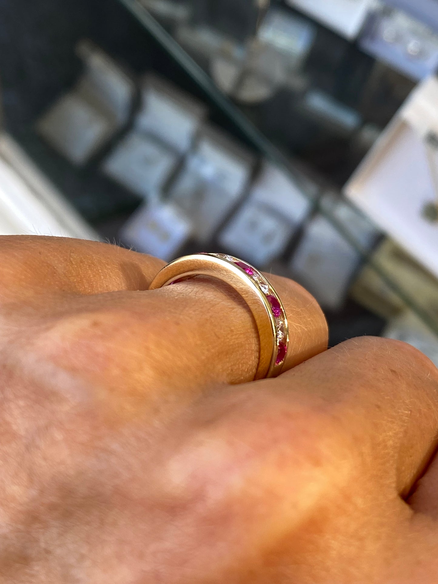 9ct Gold Channel Eternity Ring - Ruby & CZ - John Ross Jewellers