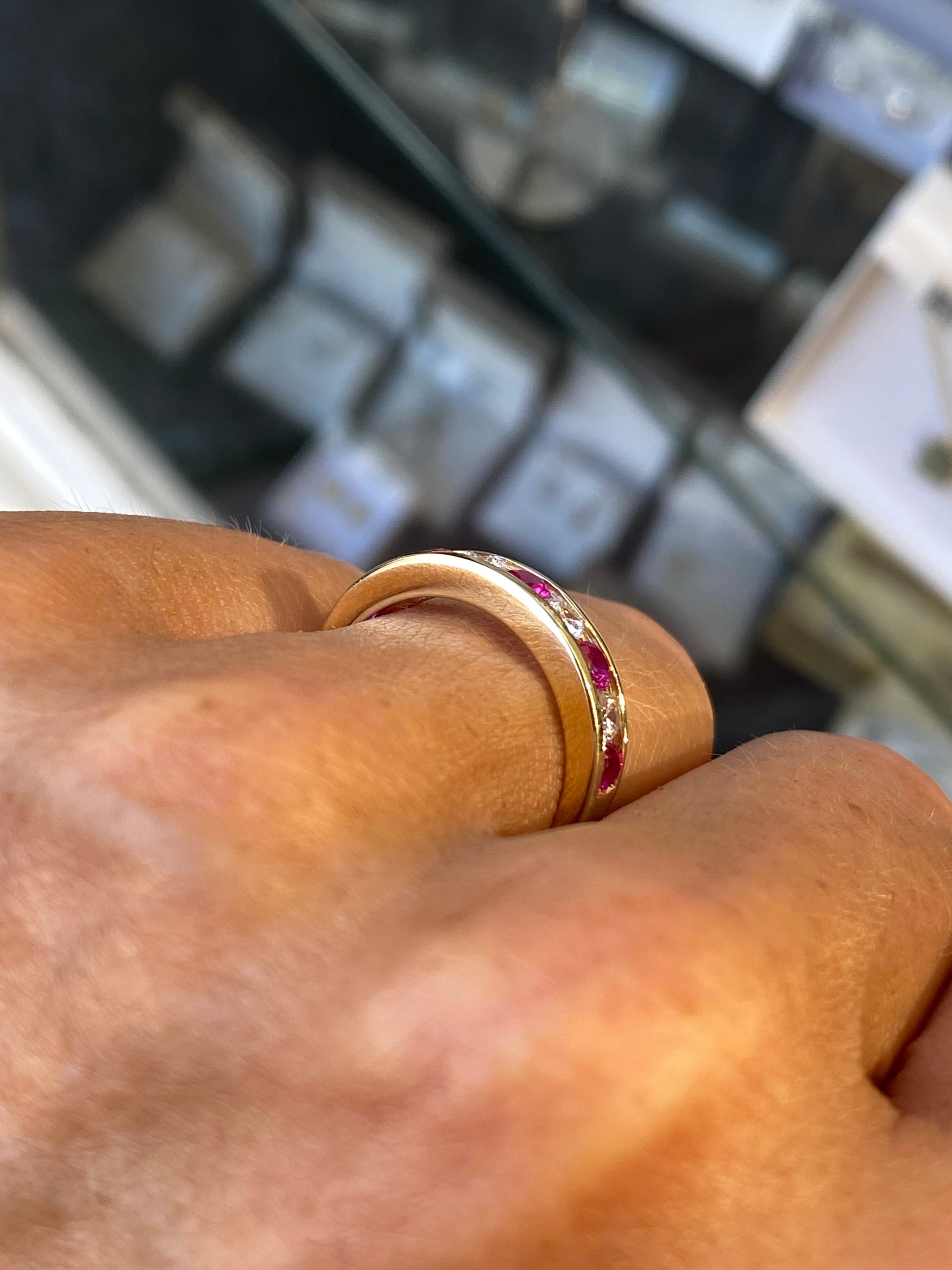 9ct Gold Channel Eternity Ring - Ruby & CZ - John Ross Jewellers
