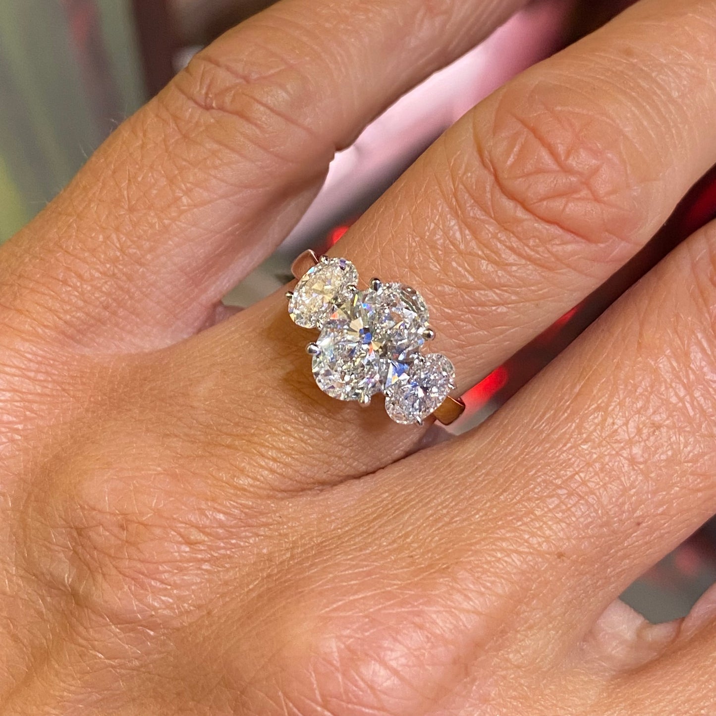 18ct Gold Oval Trilogy Engagement Ring | Lab Certificated 3.28ct