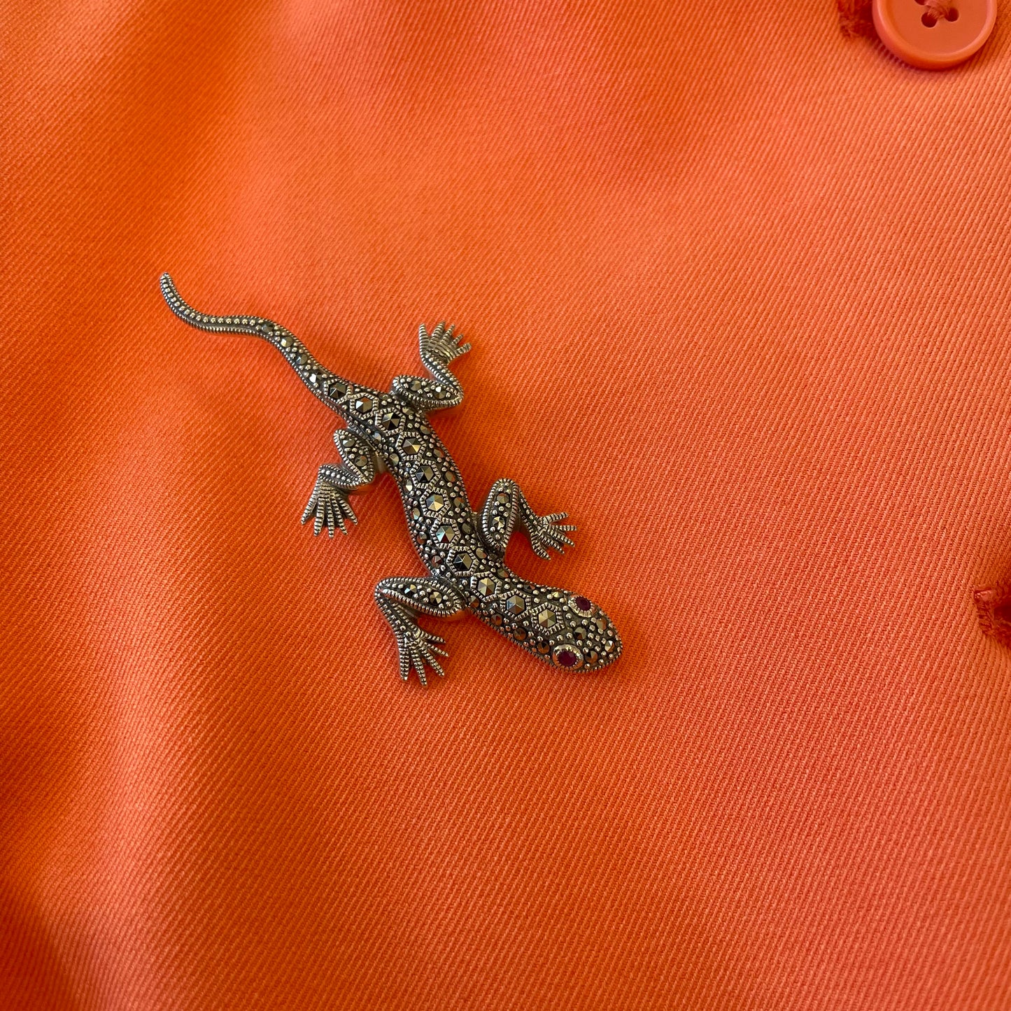 Silver Marcasite & Ruby Lizard Brooch - John Ross Jewellers