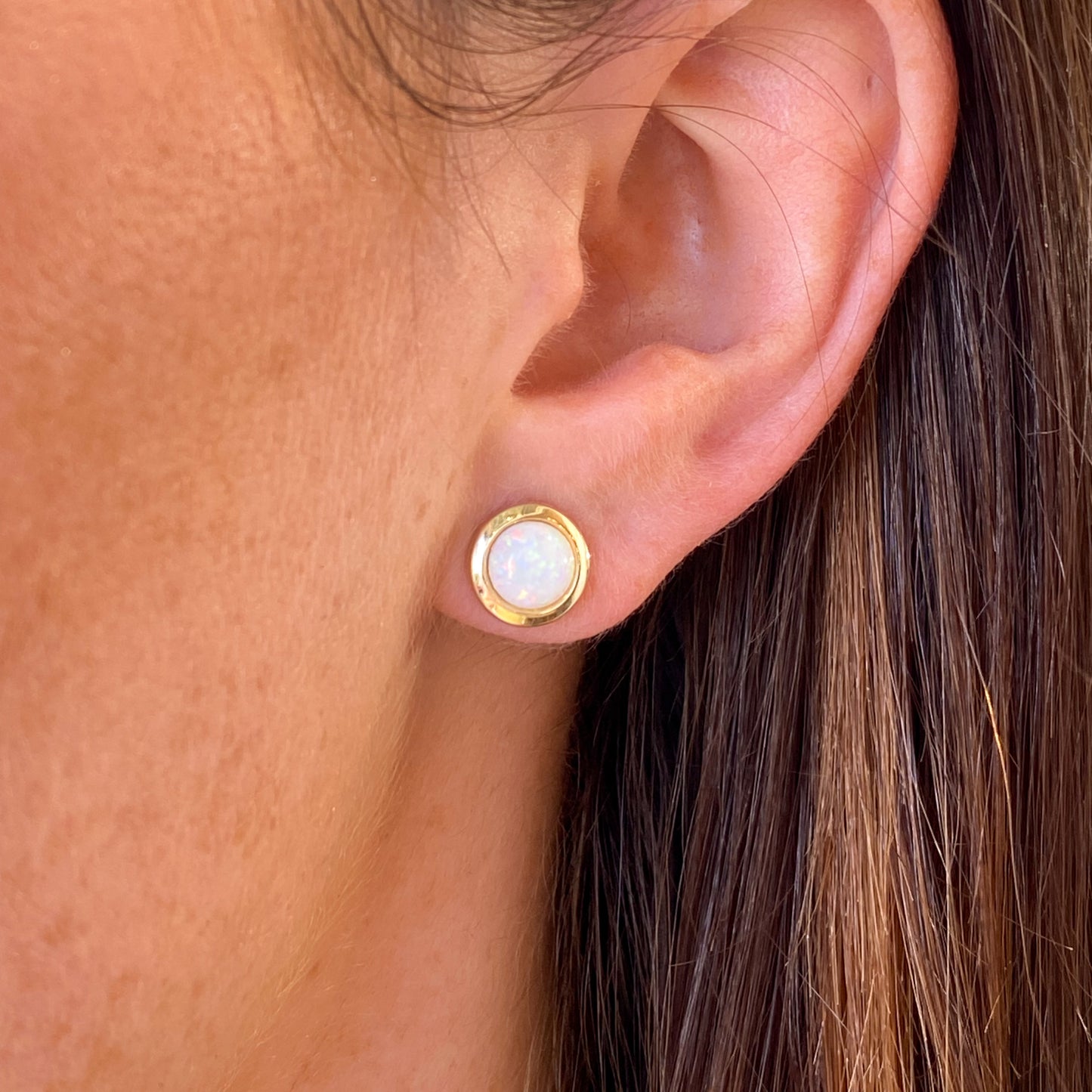 9ct Gold Round Opalique Stud Earrings - John Ross Jewellers