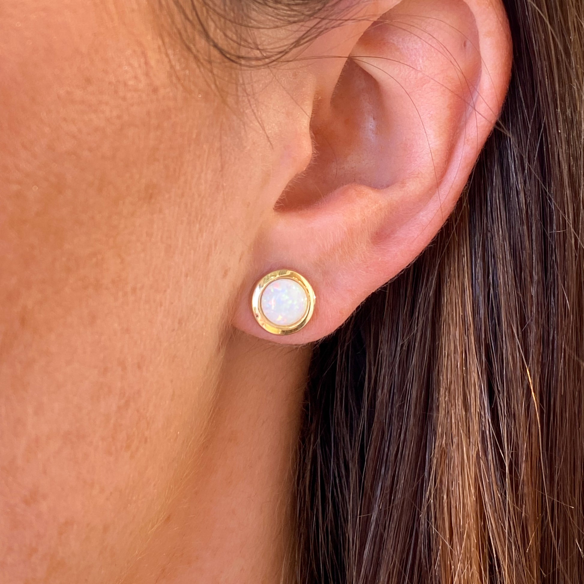 9ct Gold Round Opalique Stud Earrings - John Ross Jewellers