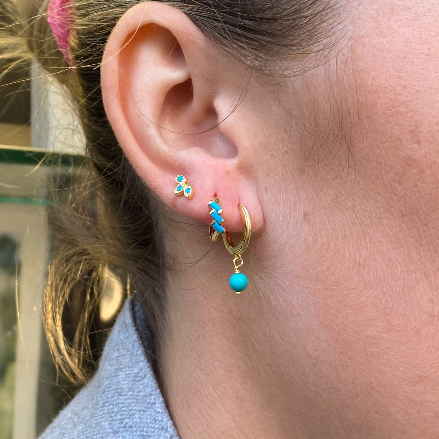 Sunshine Turquoise Charm Groovy Huggie Hoop Earrings - John Ross Jewellers