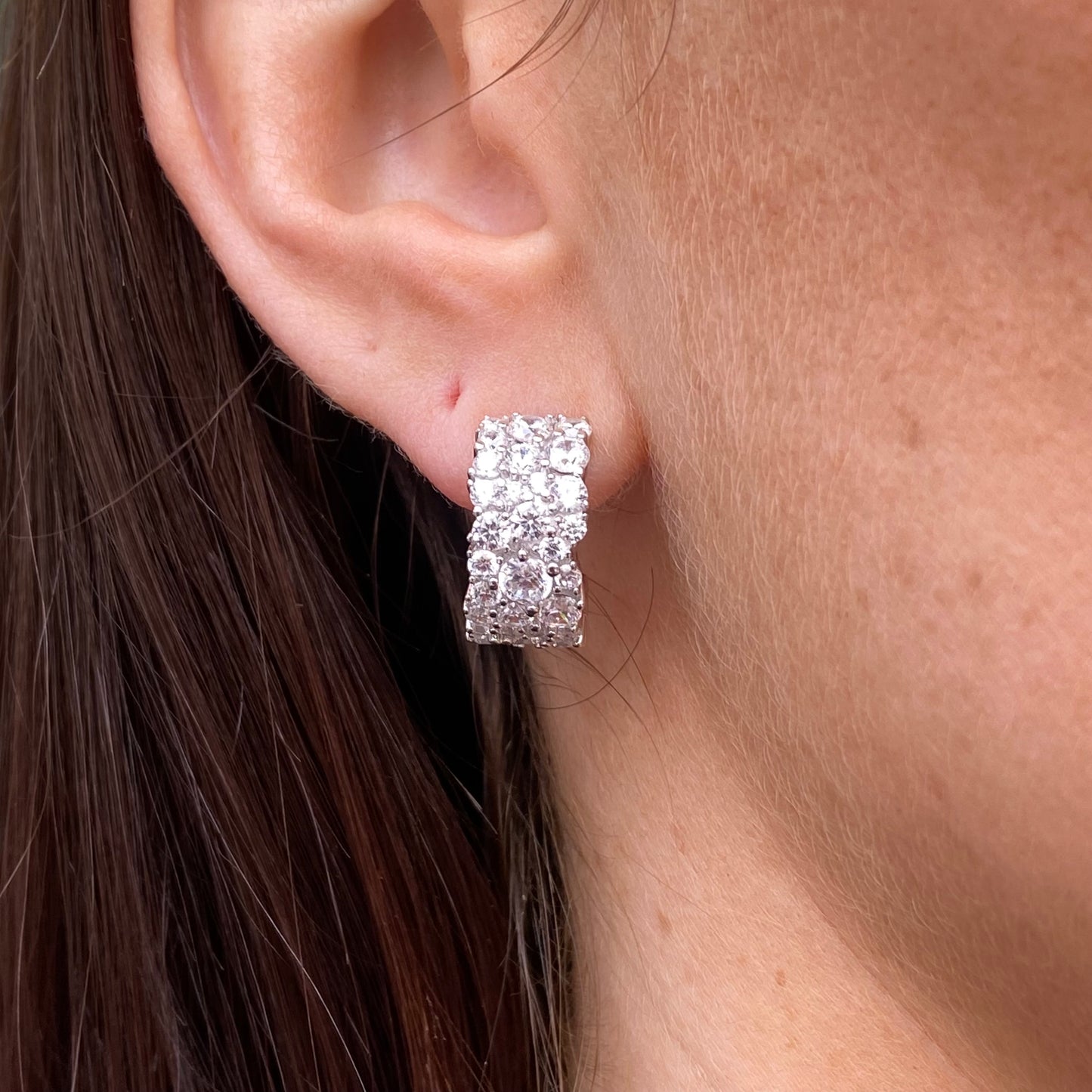 Silver Wide CZ Hoop Earrings