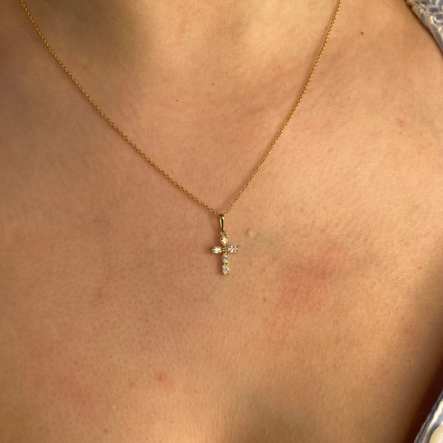 9ct Gold CZ Cross Pendant Necklace | Small
