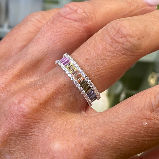 Silver Pastel Rainbow Band Ring - John Ross Jewellers